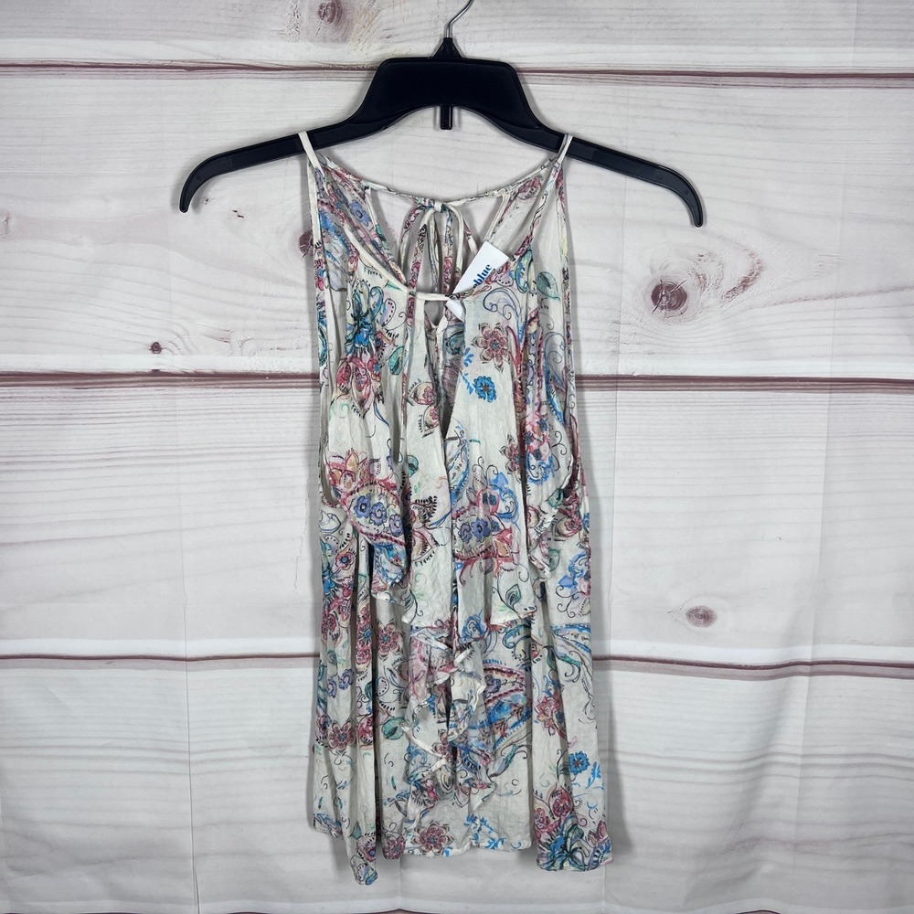 Aliceblue Floral Tank Top Womens Small Multicolor Ruffle Sleeveless Tie Back